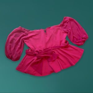 SHEIN curve pink belted off shoulder puff sleeve peplum top